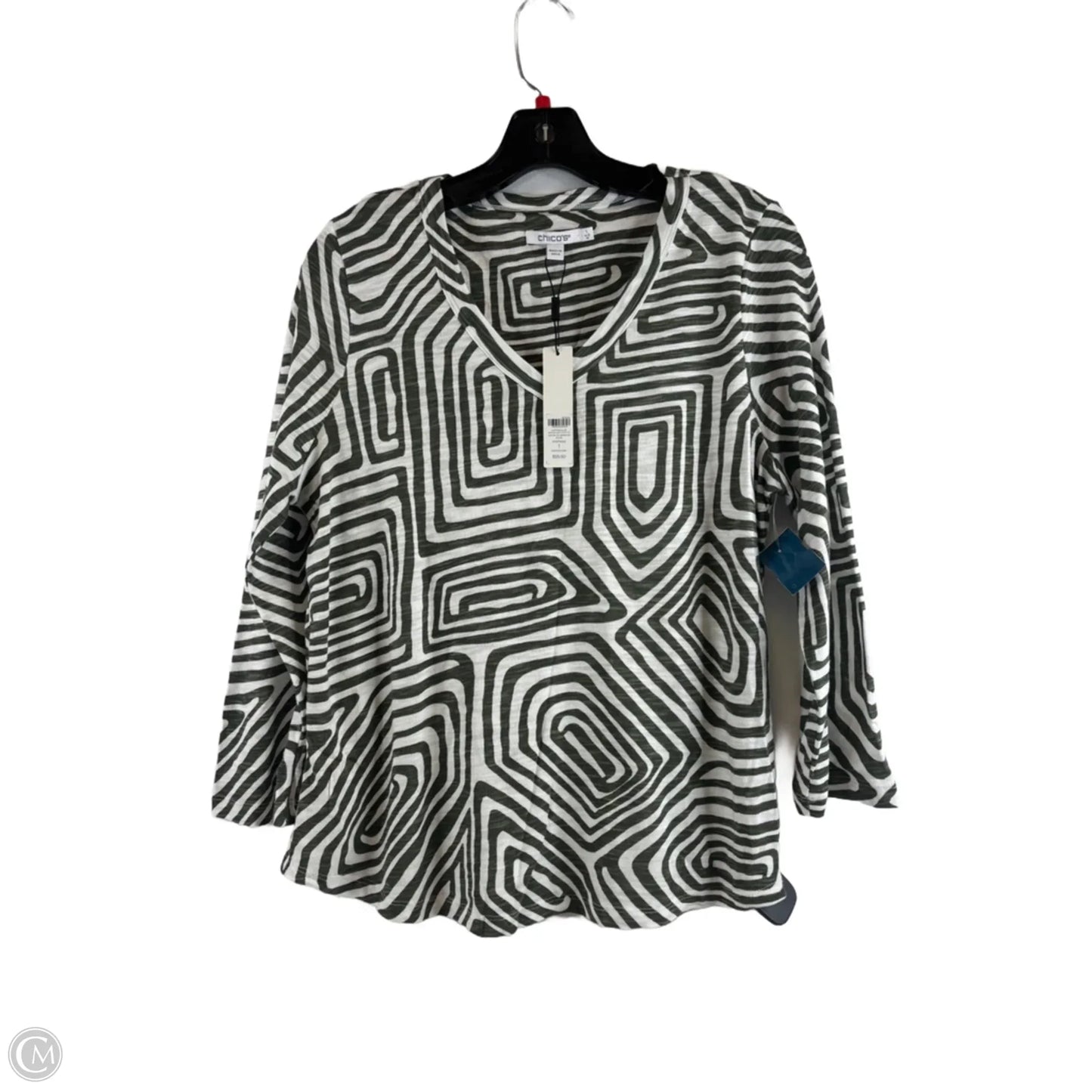 Top Long Sleeve Basic By Chicos In Green & White, Size: M