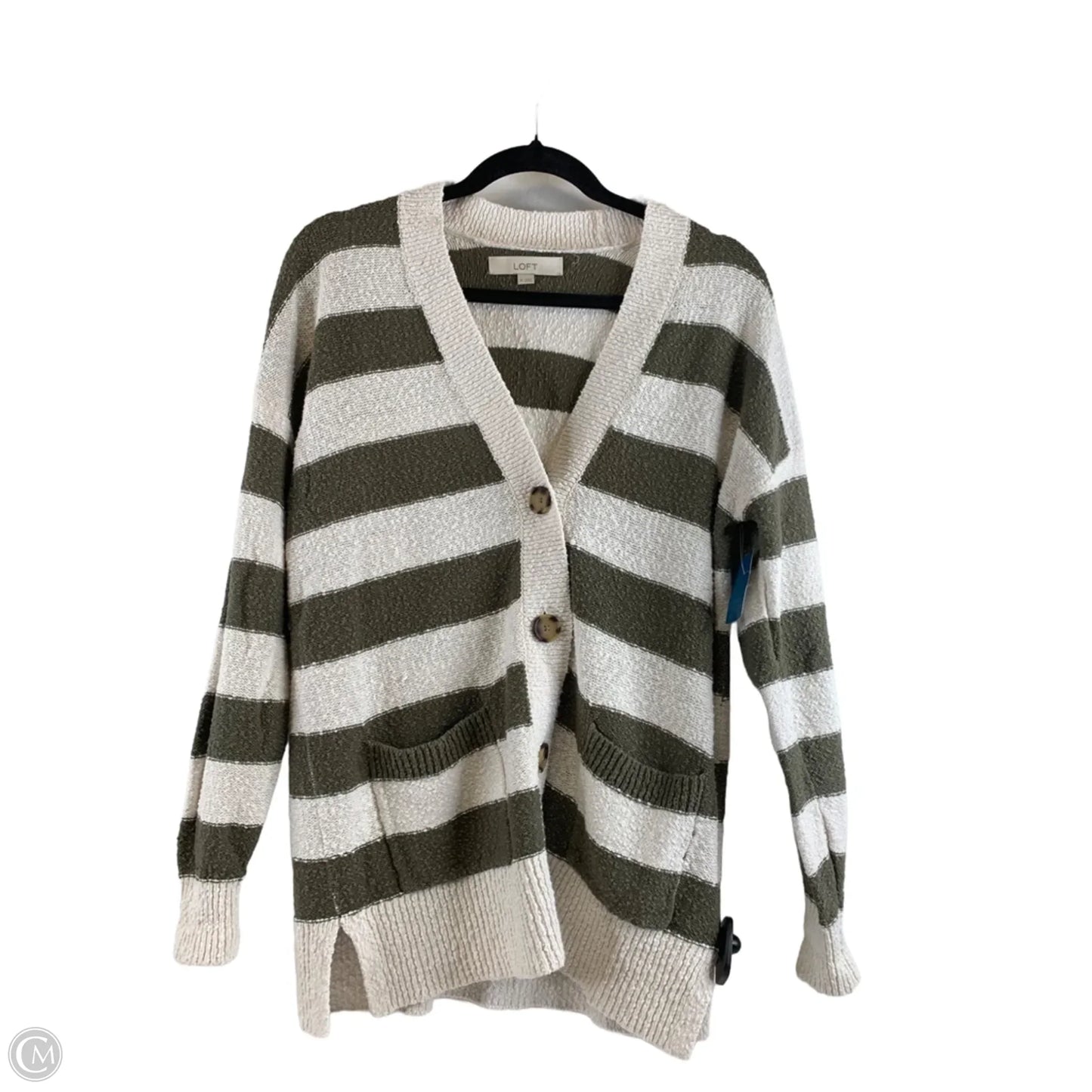 Sweater Cardigan By Loft In Green & White, Size: Xs