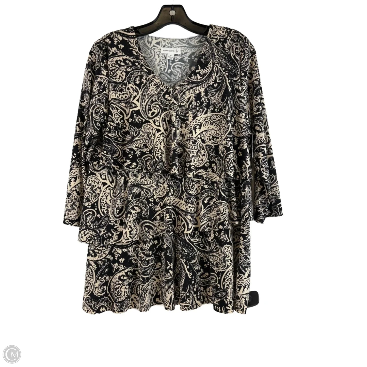 Top 3/4 Sleeve By Susan Graver In Black & Tan, Size: Xs