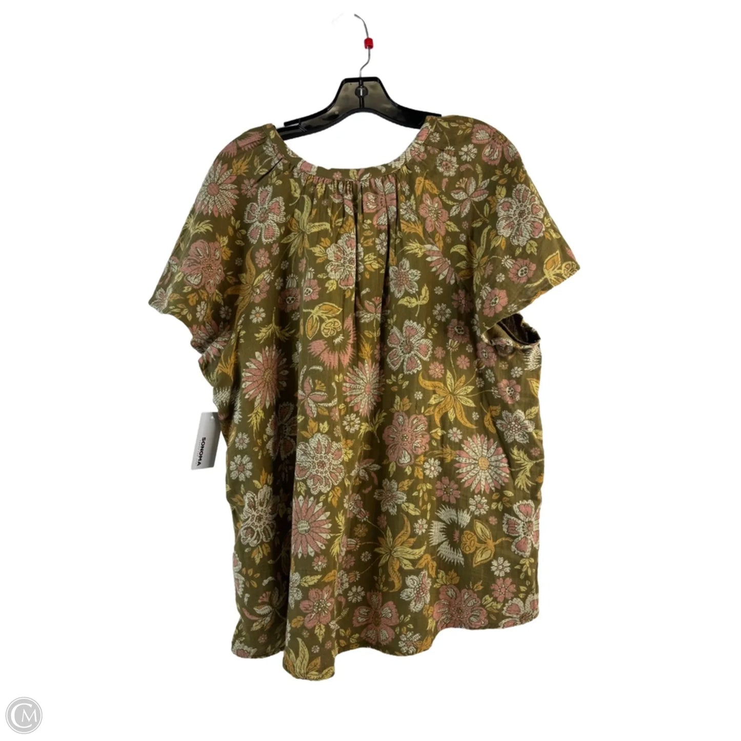 Top Short Sleeve By Sonoma In Green & Pink, Size: Xxl
