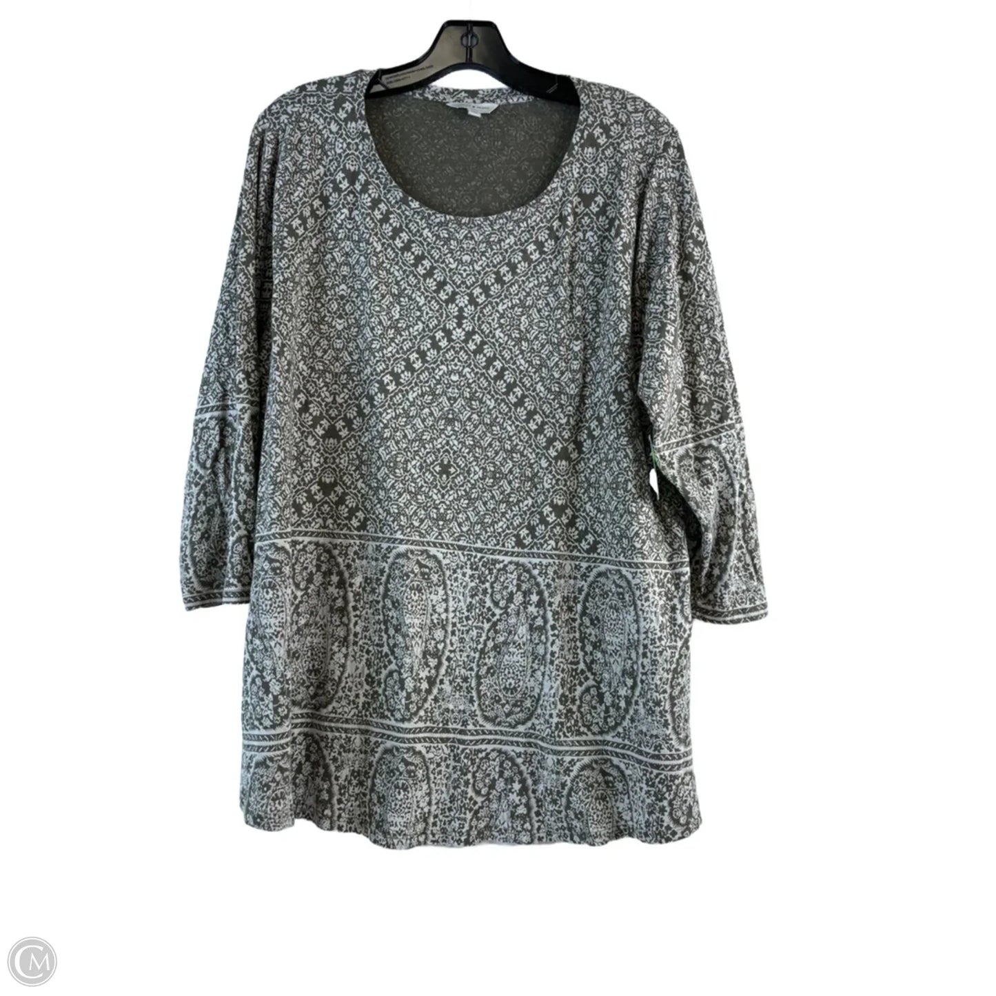 Top 3/4 Sleeve Basic By Lucky Brand In Green & White, Size: 2x