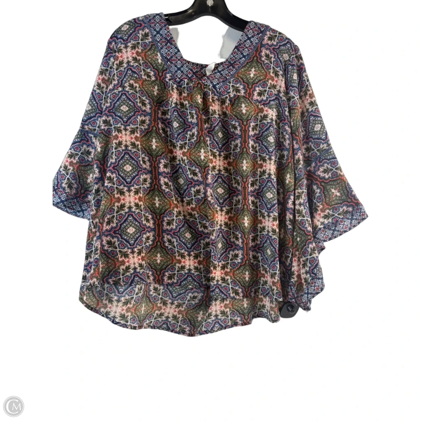 Top 3/4 Sleeve By Ny Aspects In Blue & White, Size: 2x