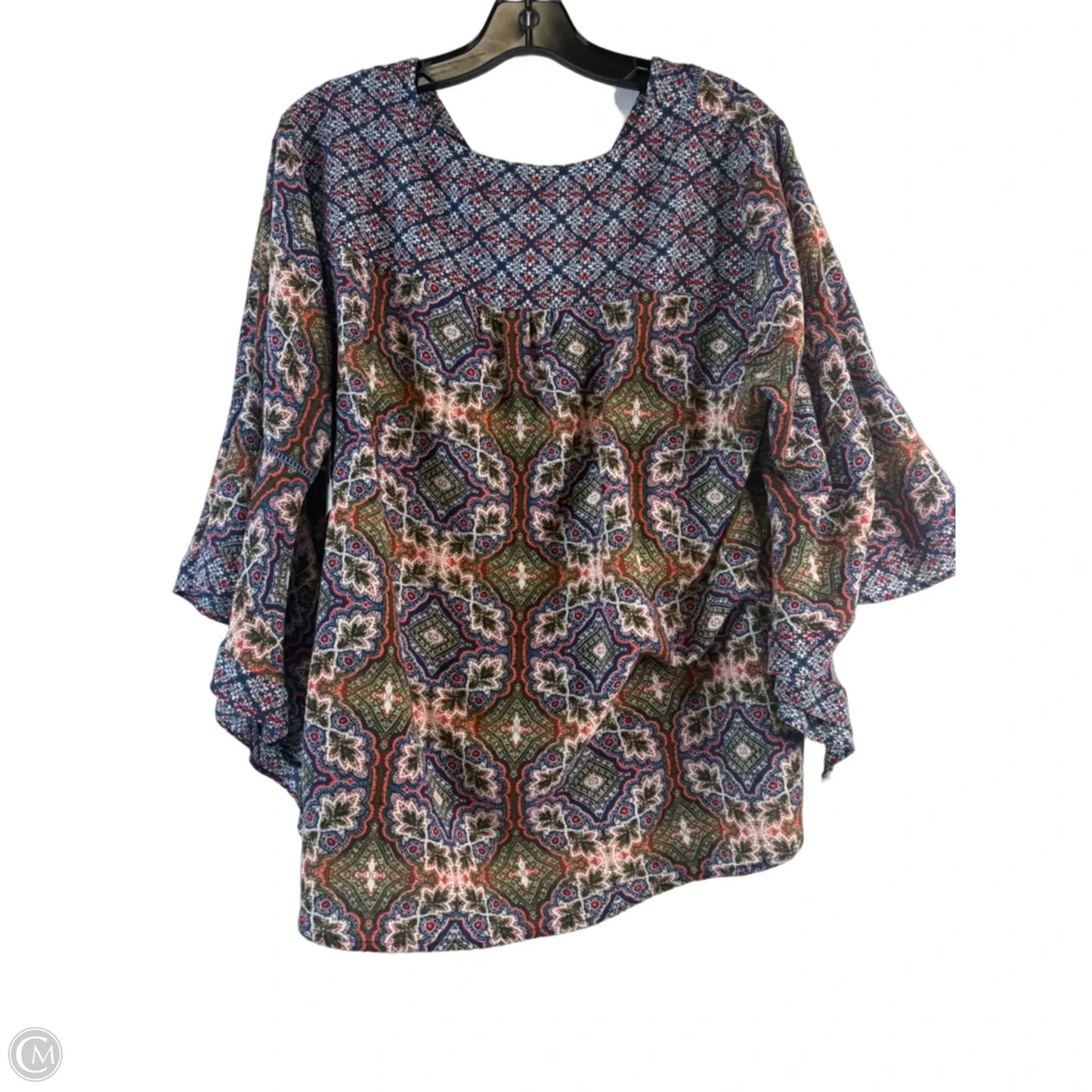 Top 3/4 Sleeve By Ny Aspects In Blue & White, Size: 2x