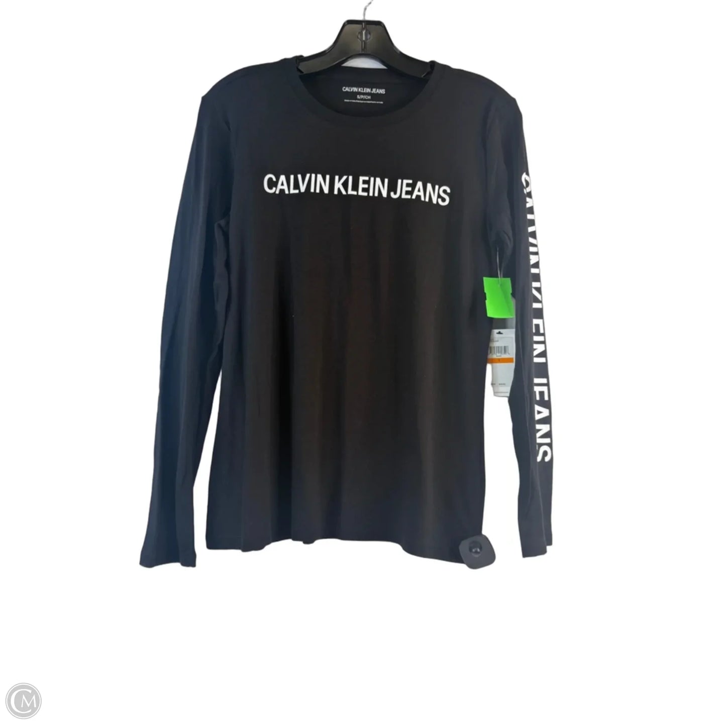 Top Long Sleeve Basic By Calvin Klein In Black & White, Size: S