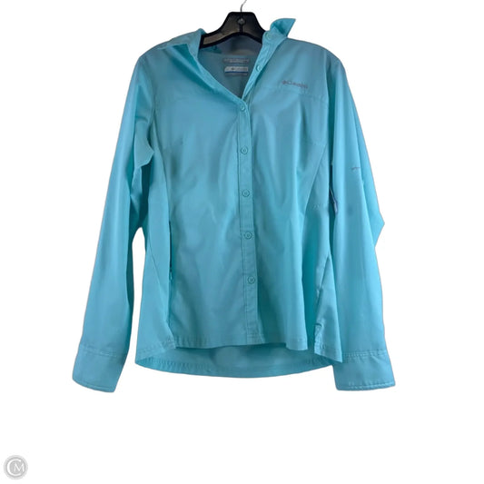 Athletic Top Long Sleeve Collar By Columbia In Aqua, Size: M