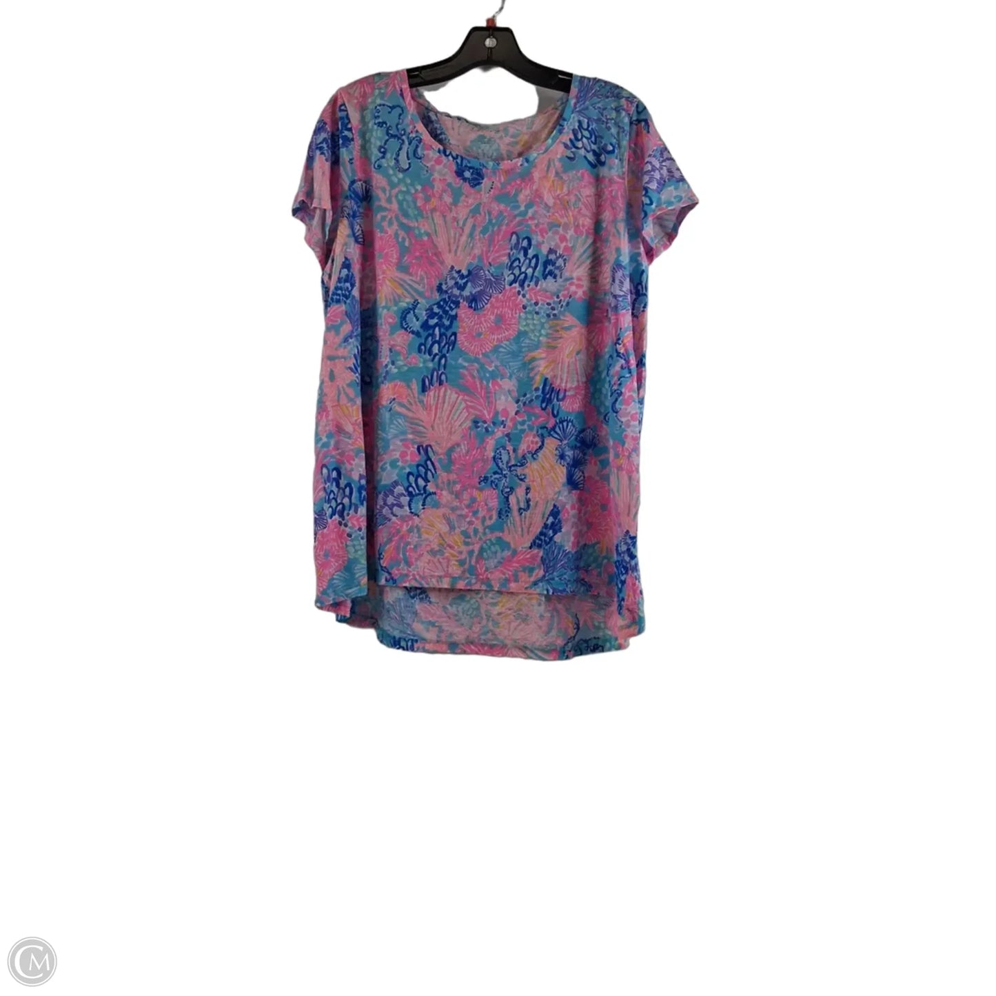 Top Short Sleeve Designer By Lilly Pulitzer In Blue & Pink, Size: Xl
