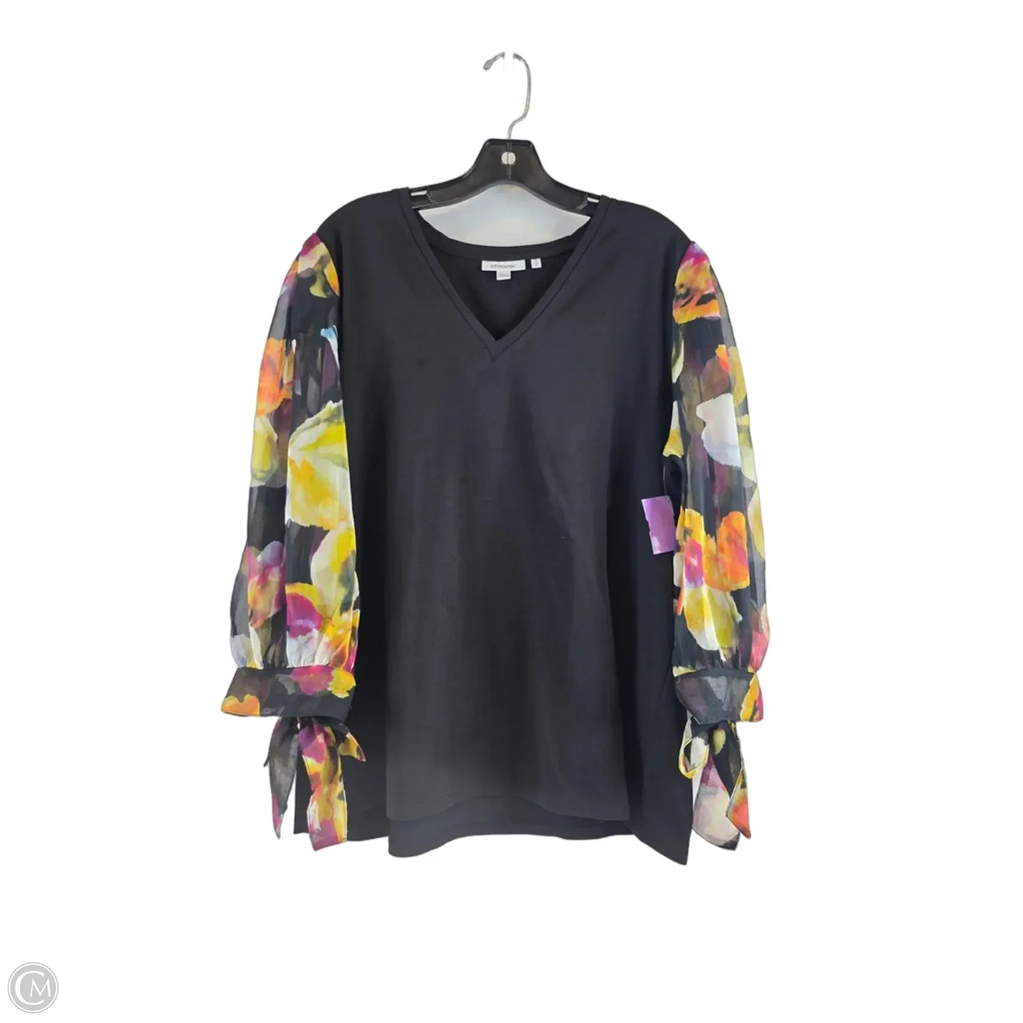 Top 3/4 Sleeve By Chicos In Black & Yellow, Size: Xl
