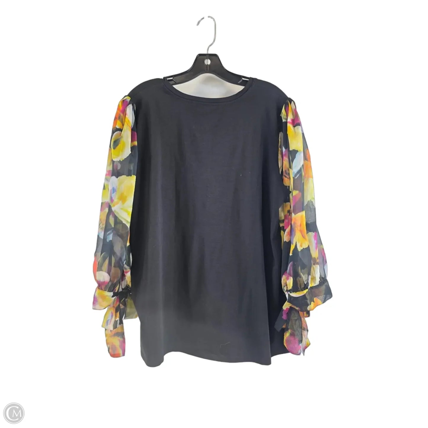 Top 3/4 Sleeve By Chicos In Black & Yellow, Size: Xl