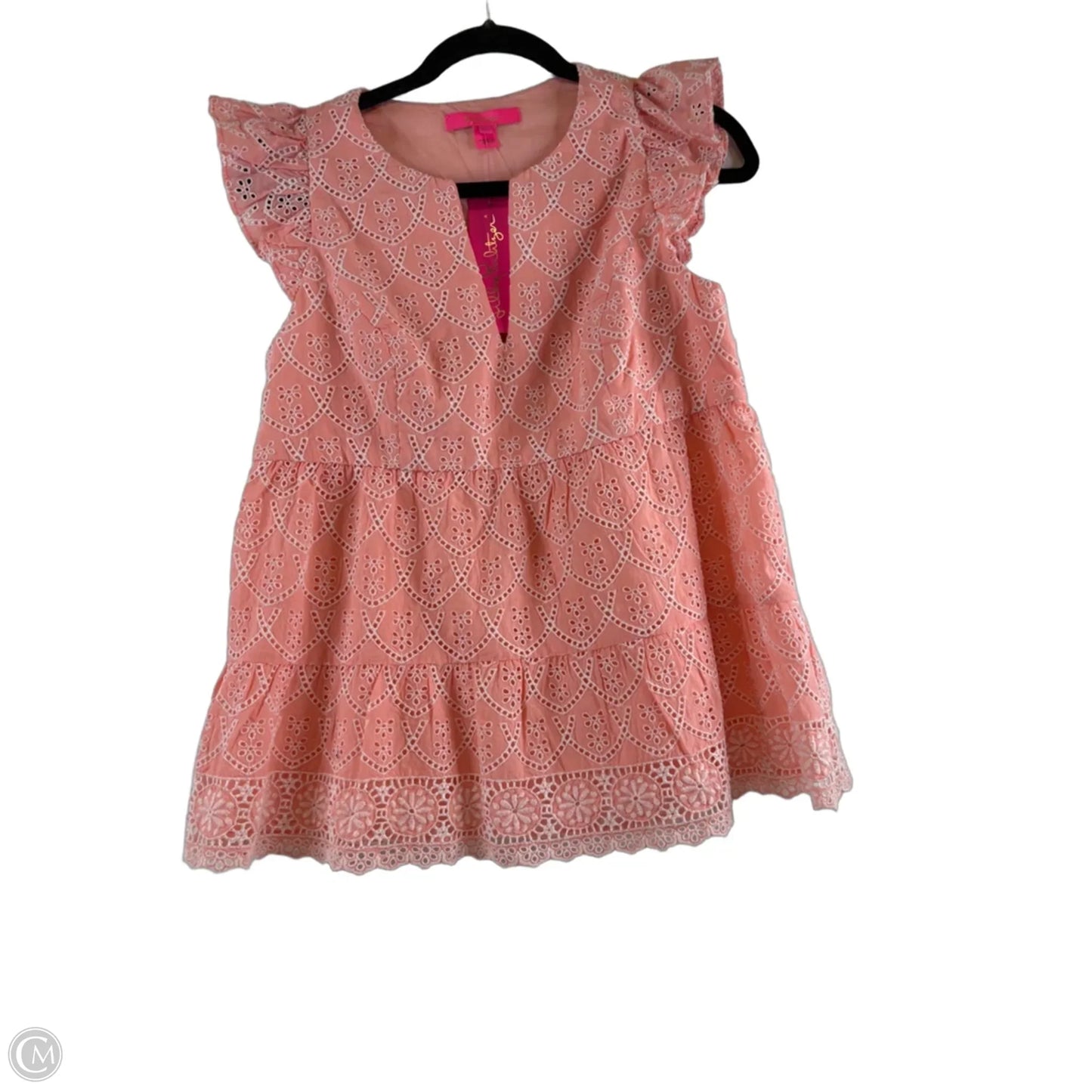 Top Short Sleeve Designer By Lilly Pulitzer In Orange & White, Size: Xs