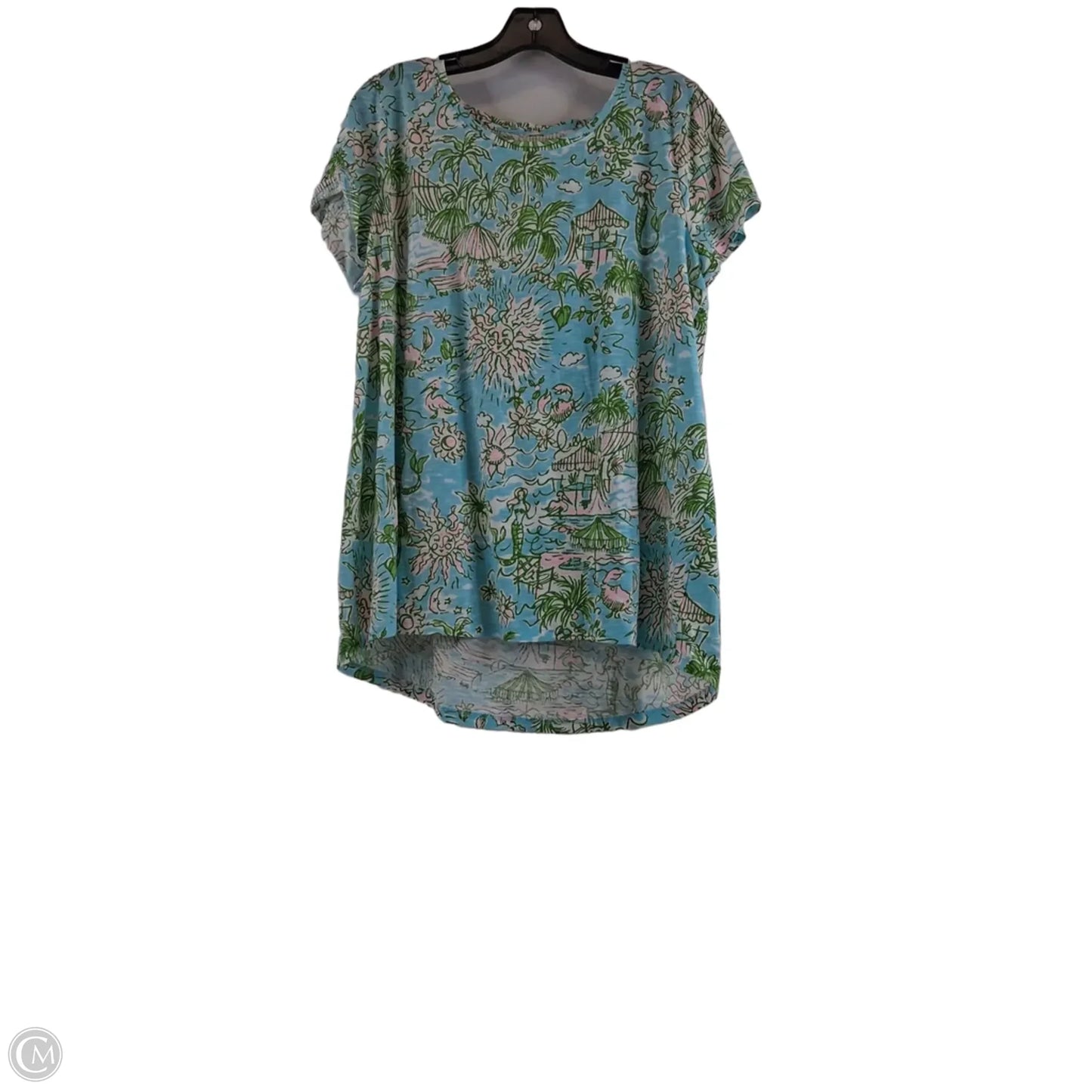 Top Short Sleeve Designer By Lilly Pulitzer In Blue & Green, Size: Xl
