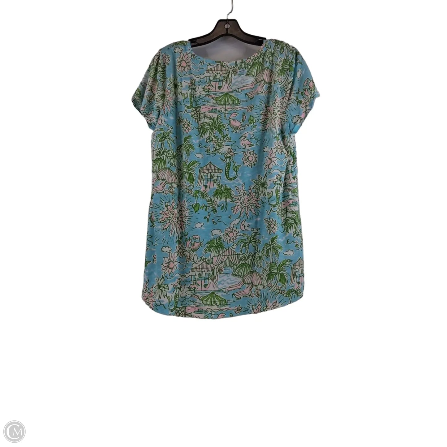 Top Short Sleeve Designer By Lilly Pulitzer In Blue & Green, Size: Xl