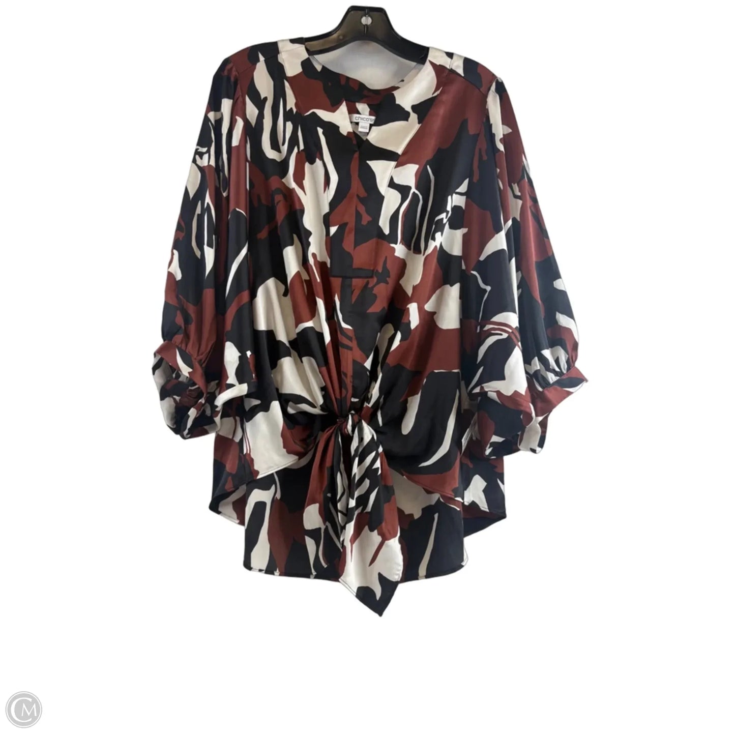 Top Short Sleeve By Chicos In Brown & White, Size: L