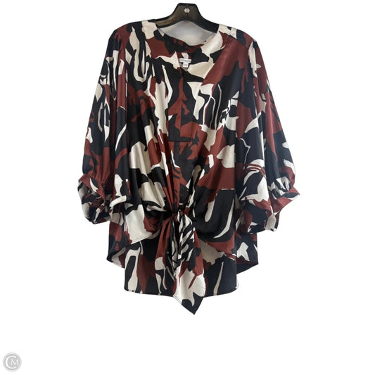 Top Short Sleeve By Chicos In Brown & White, Size: L