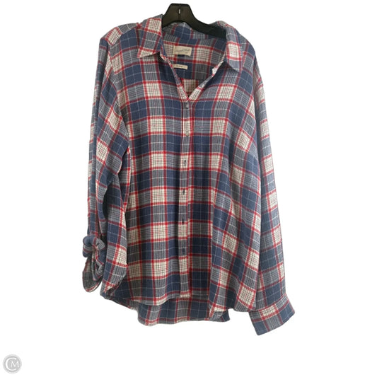 Top Long Sleeve By Universal Thread In Plaid Pattern, Size: Xxl