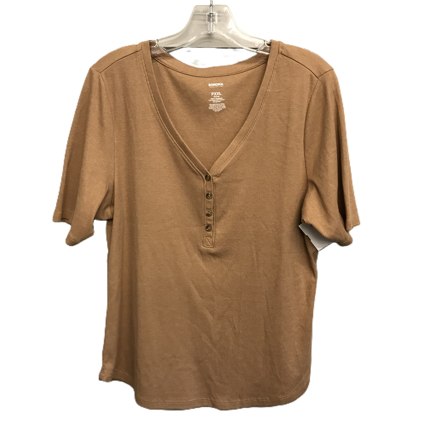 Brown Top Short Sleeve Basic By Sonoma, Size: 1x