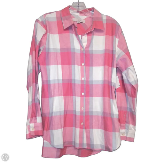 Top Long Sleeve By Loft In Plaid Pattern, Size: S