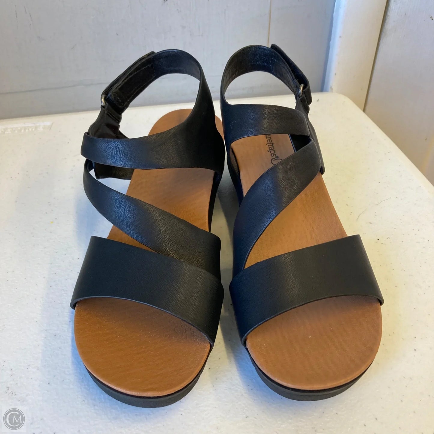 Sandals Heels Wedge By Baretraps In Black & Tan, Size: 8