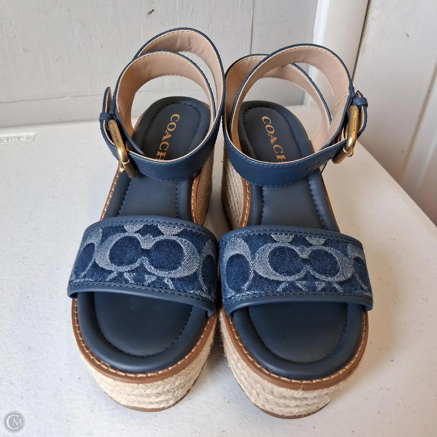 Sandals Designer By Coach In Blue & Tan, Size: 5.5