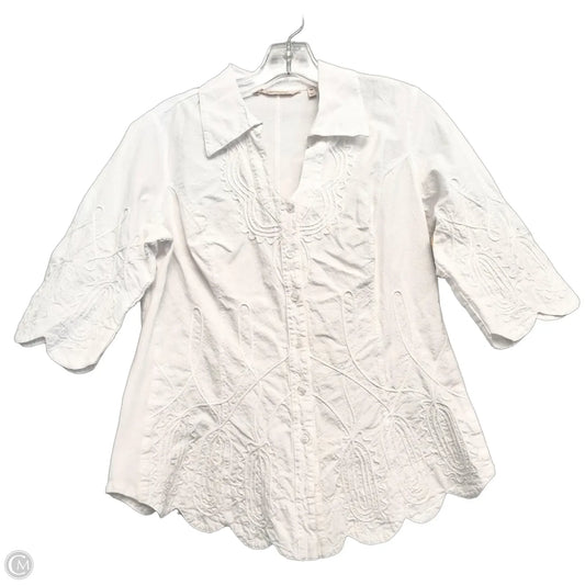 Top 3/4 Sleeve By Soft Surroundings In White, Size: Sp