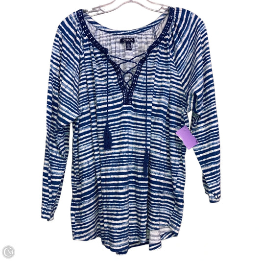 Top Long Sleeve By Chaps In Blue & White, Size: L