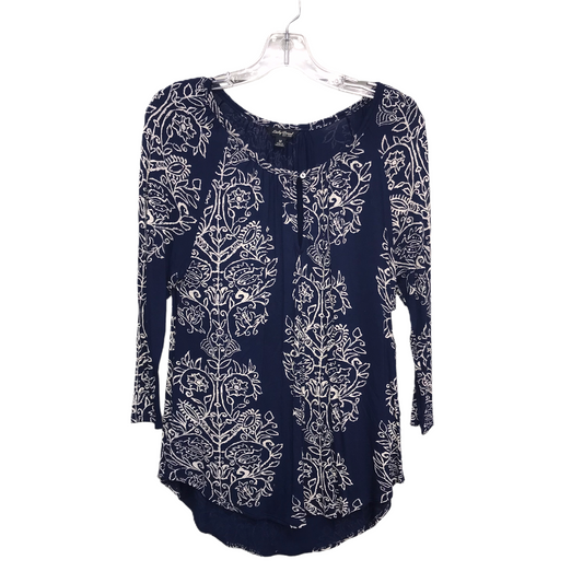 Top 3/4 Sleeve By Lucky Brand In Blue & White, Size: M