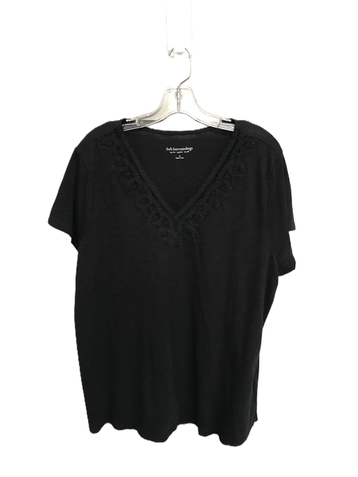 Black Top Short Sleeve Basic By Soft Surroundings, Size: 1x