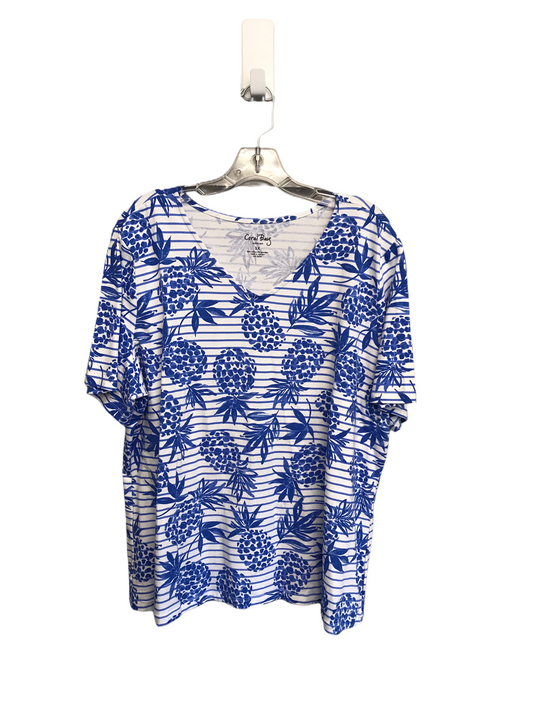 Blue & White Top Short Sleeve By Coral Bay, Size: 1x