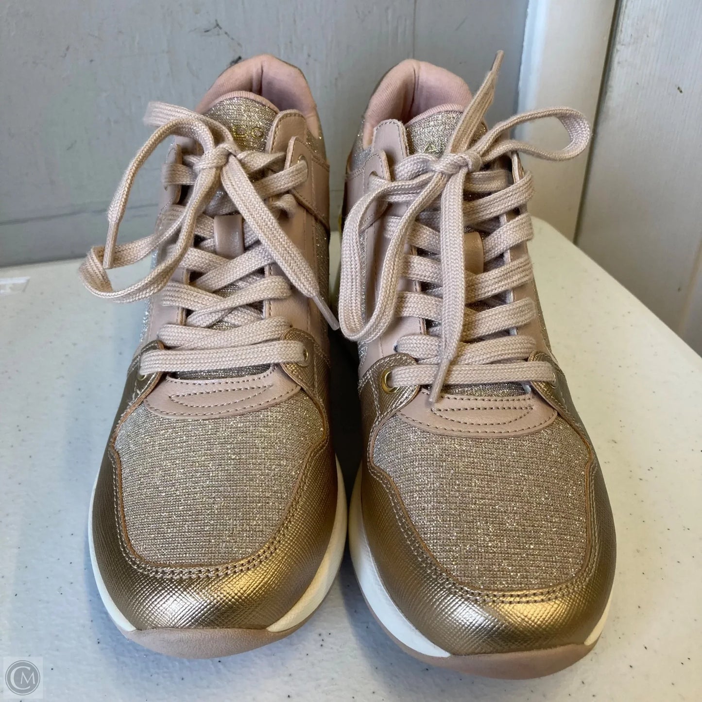 Shoes Sneakers By Aldo In Gold, Size: 8