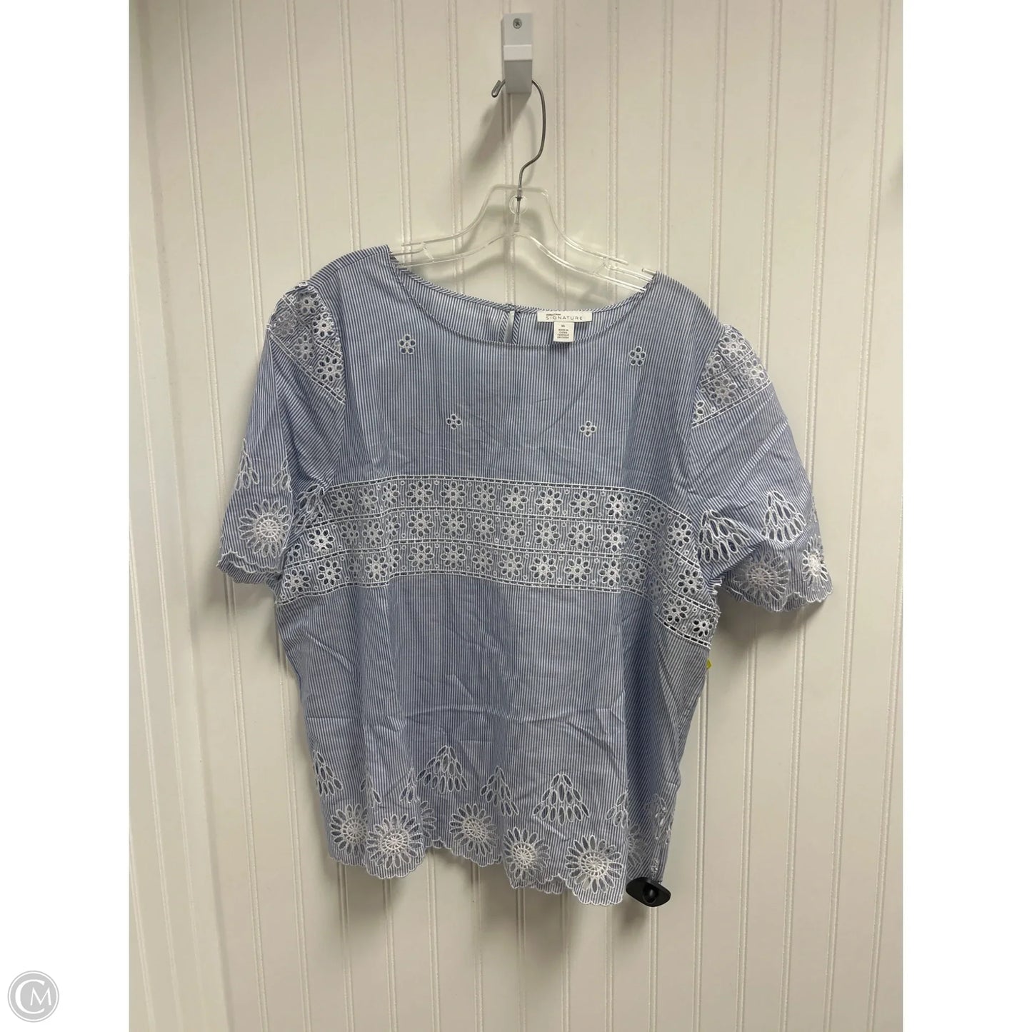 Top Short Sleeve By Nordstrom In Blue & White, Size: Xl