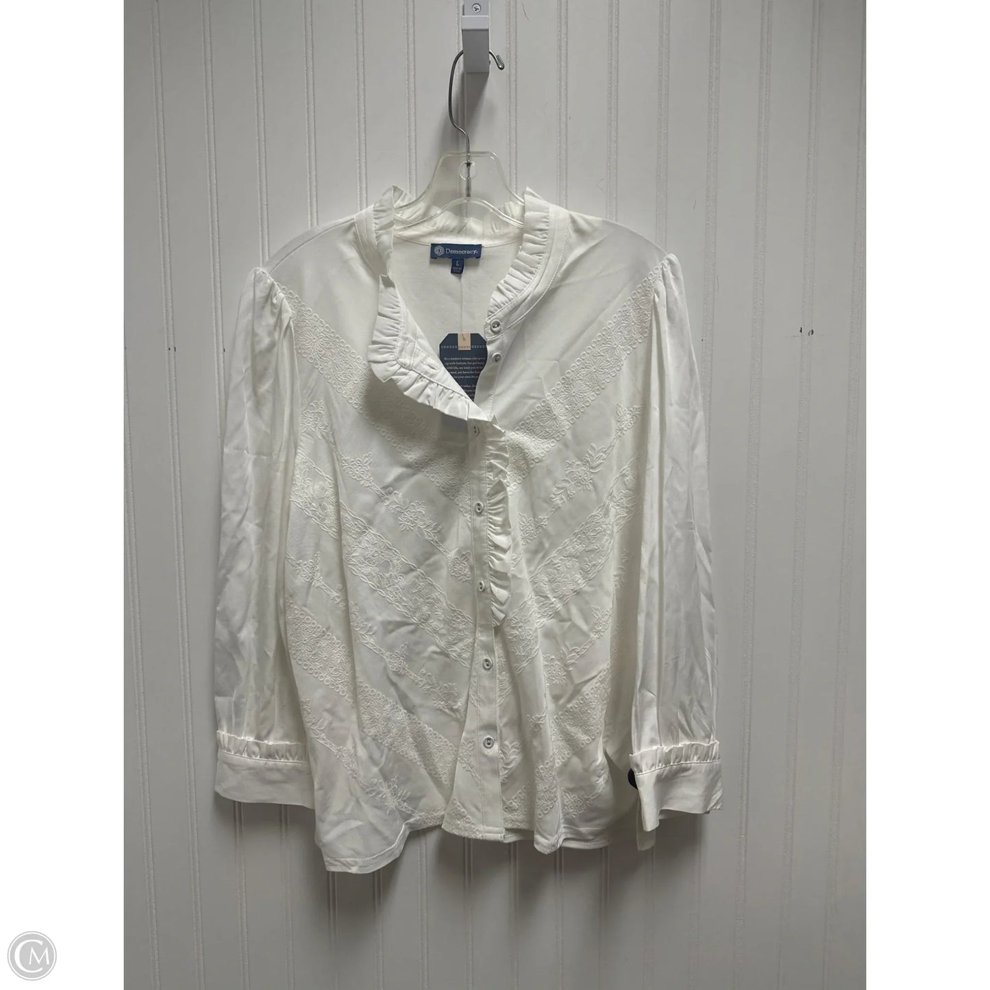 Top Long Sleeve By Democracy In Ivory, Size: L