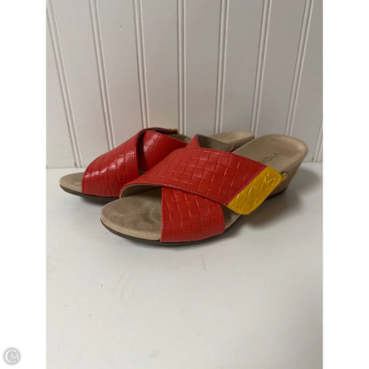 Sandals Heels Wedge By Vionic In Red & Yellow, Size: 6