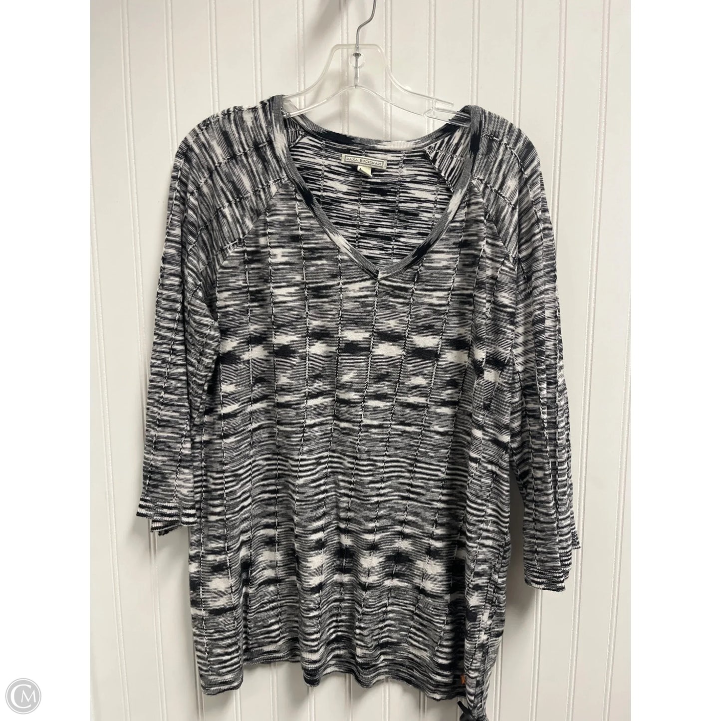 Top 3/4 Sleeve By Dana Buchman In Black & White, Size: L