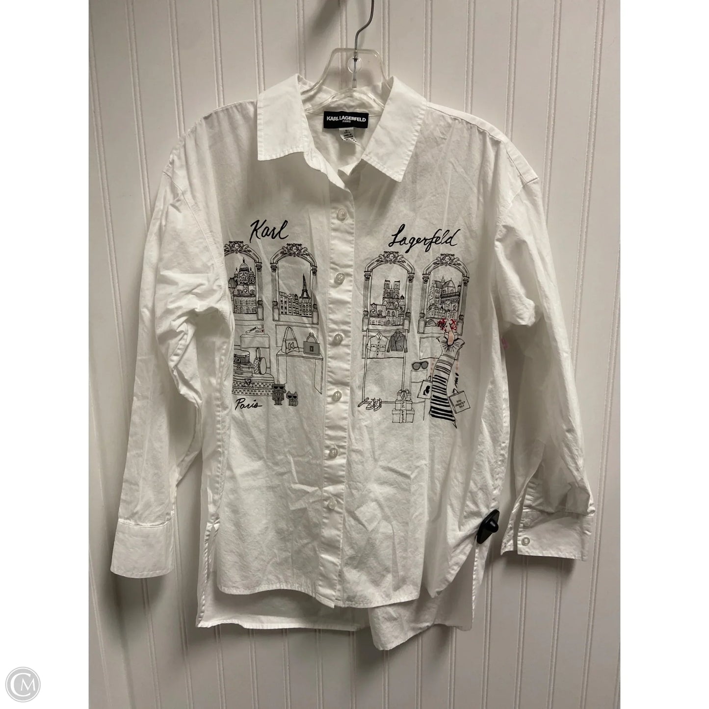 Top Long Sleeve Designer By Karl Lagerfeld In White, Size: S