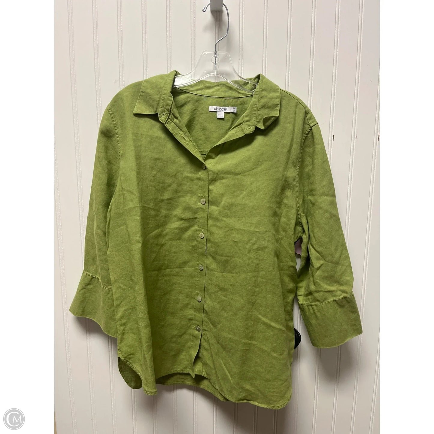 Top 3/4 Sleeve By Chicos In Green, Size: Xl