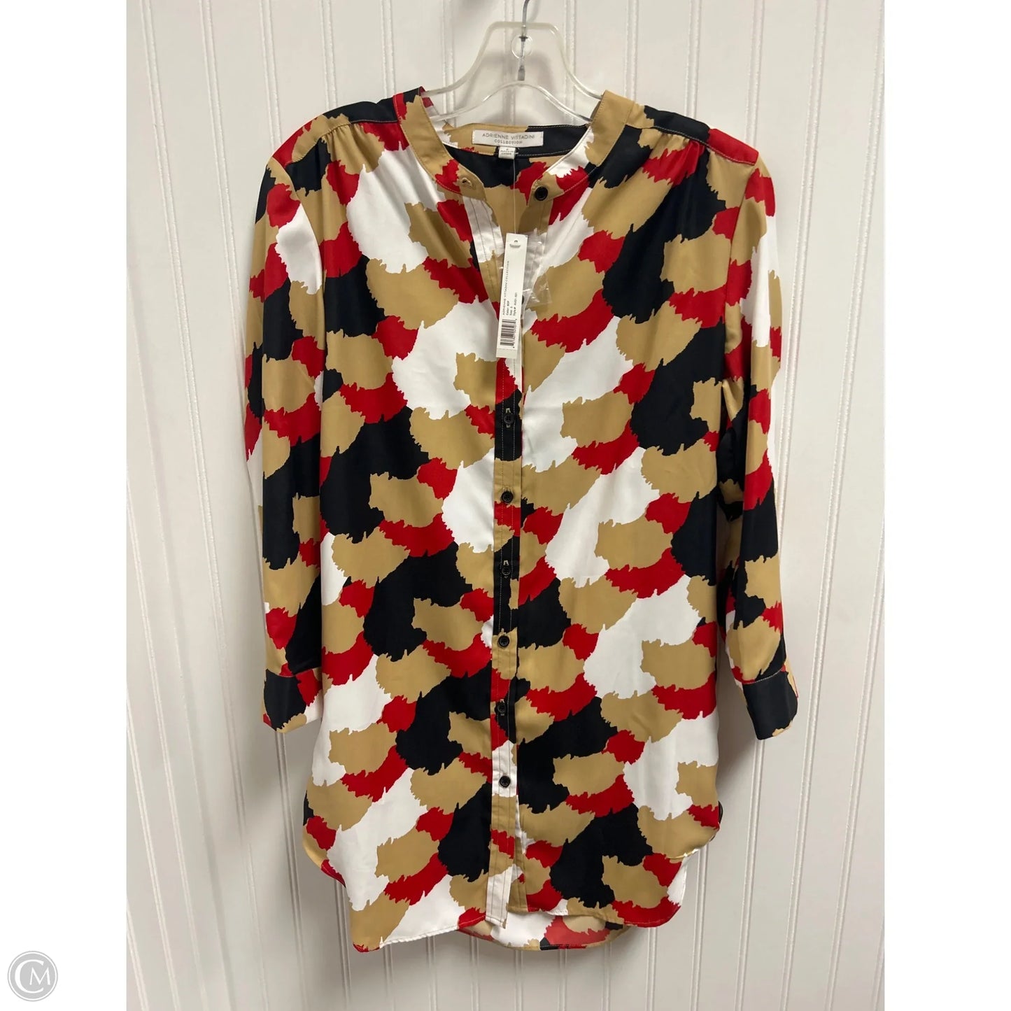 Tunic 3/4 Sleeve By Adrienne Vittadini In Tan & White, Size: S