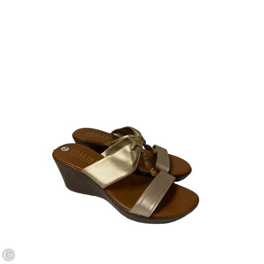 Sandals Heels Wedge By Italian Shoemakers In Gold, Size: 8.5