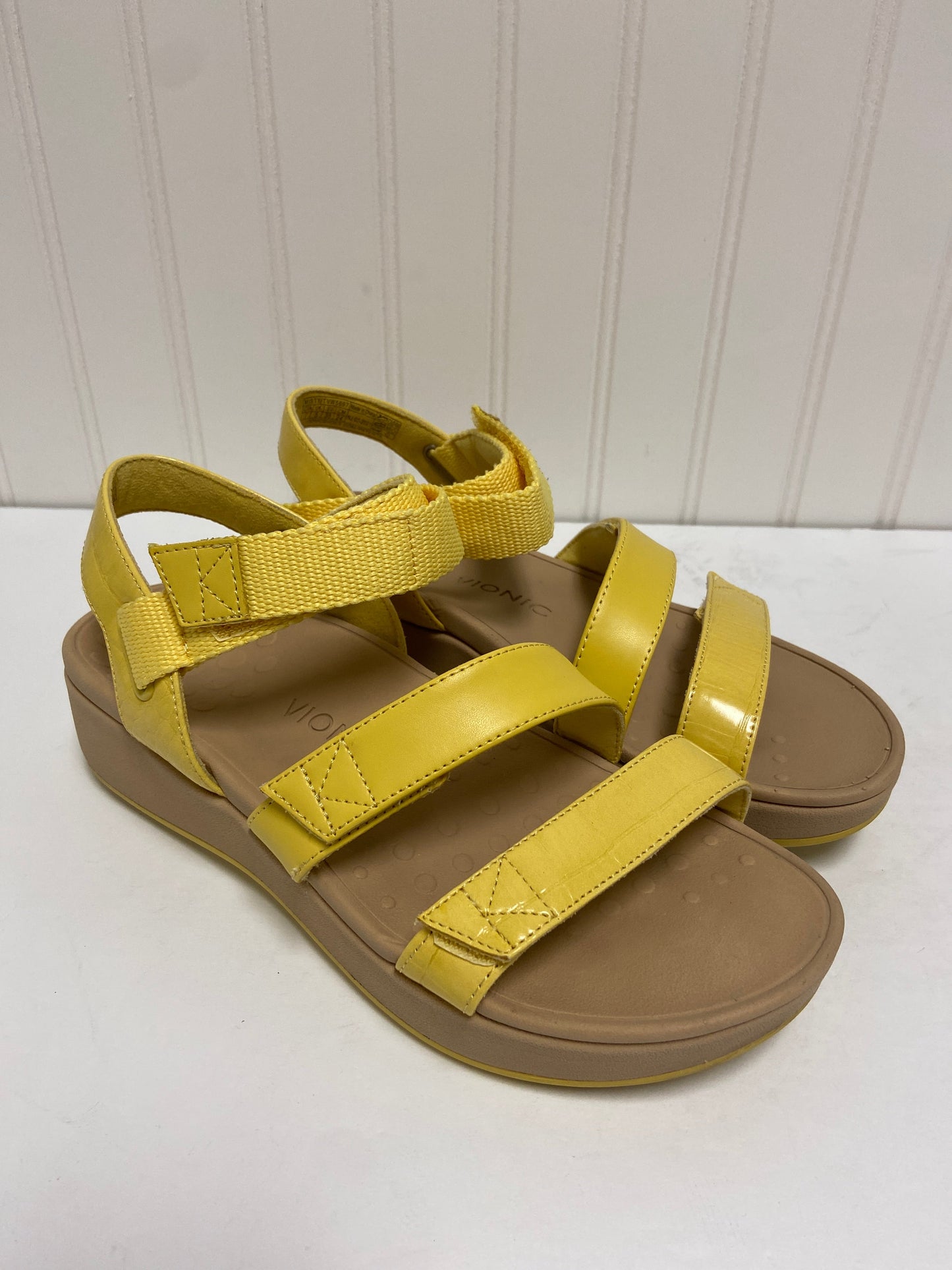 Yellow Sandals Heels Platform Vionic, Size 7