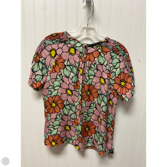 Top Short Sleeve By Zara In Floral Print, Size: S