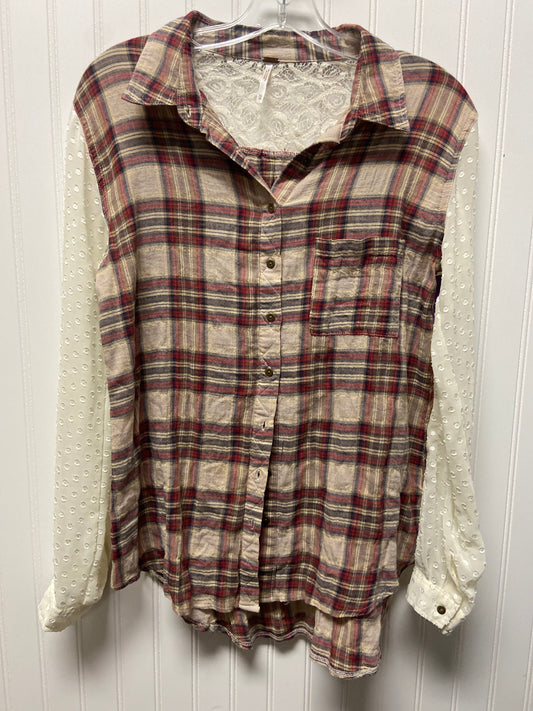 Plaid Pattern Top Long Sleeve Free People, Size Xs