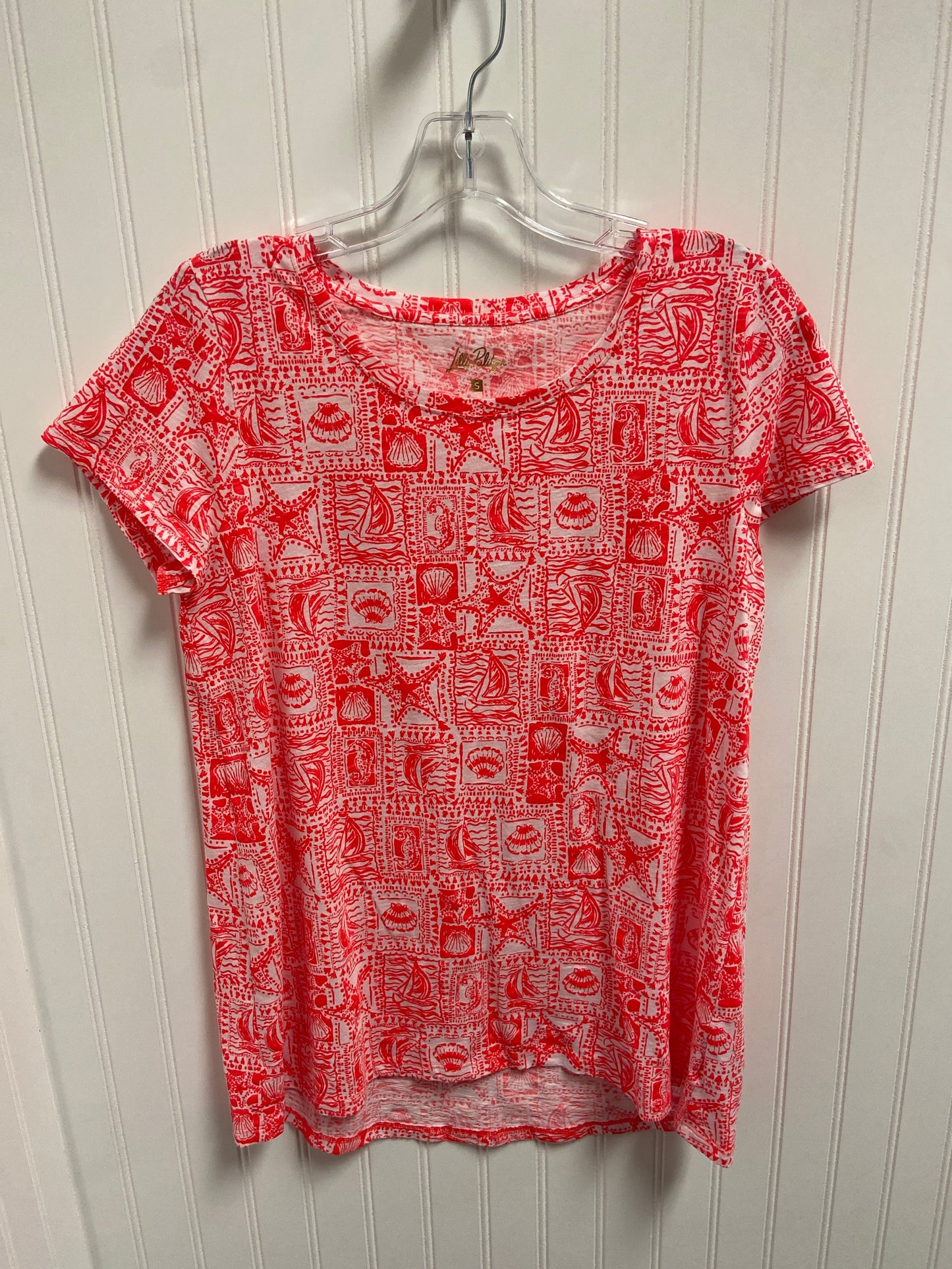 Top Short Sleeve Designer By Lilly Pulitzer In Coral, Size: S