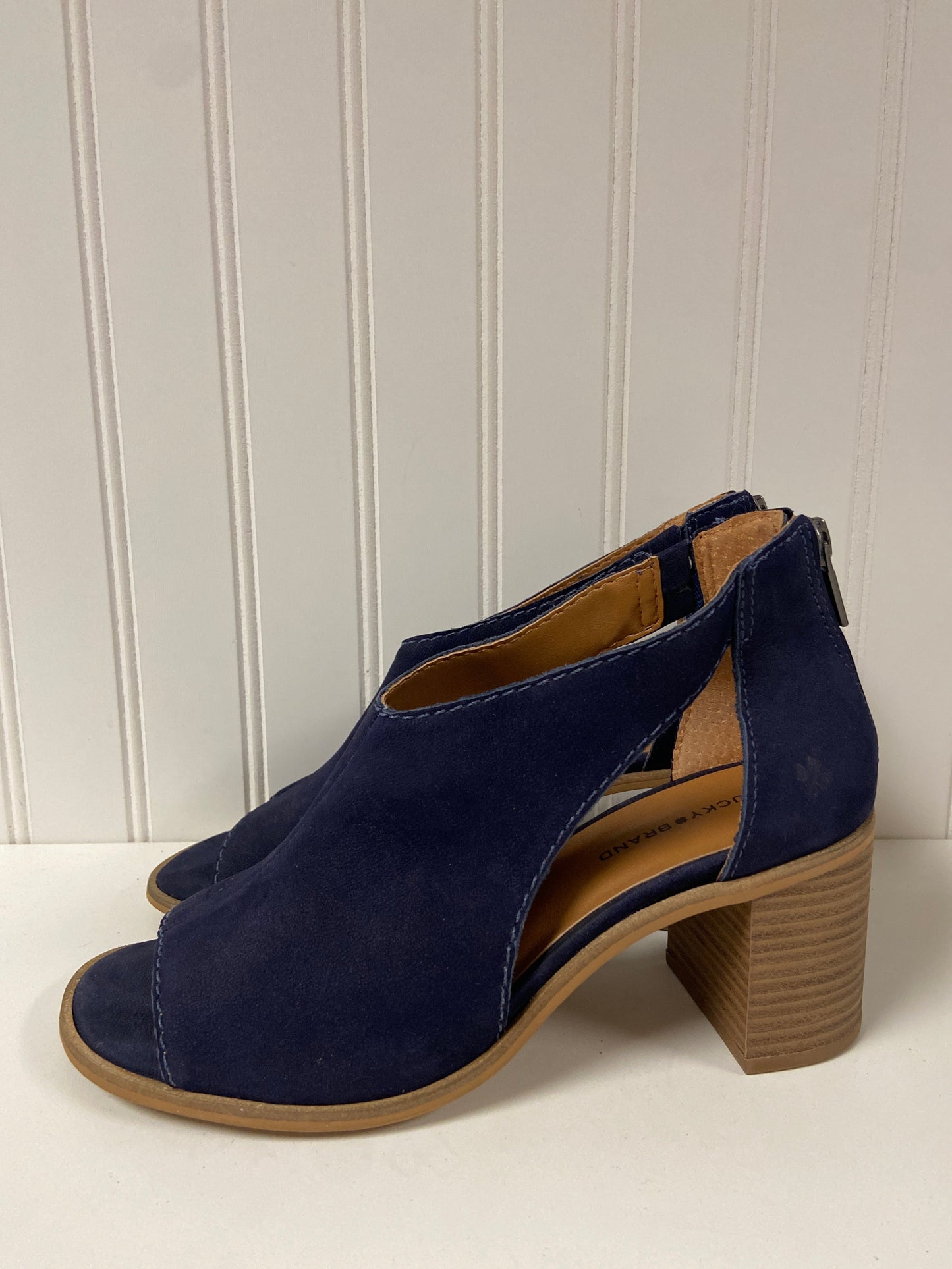 Navy Sandals Heels Block Lucky Brand, Size 7.5