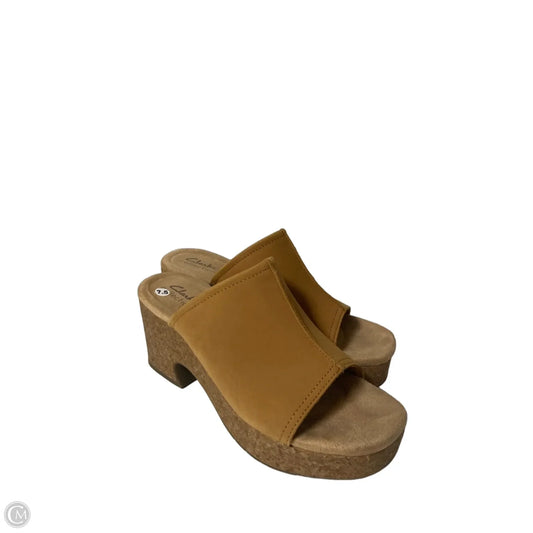 Sandals Heels Block By Clarks In Tan, Size: 7.5
