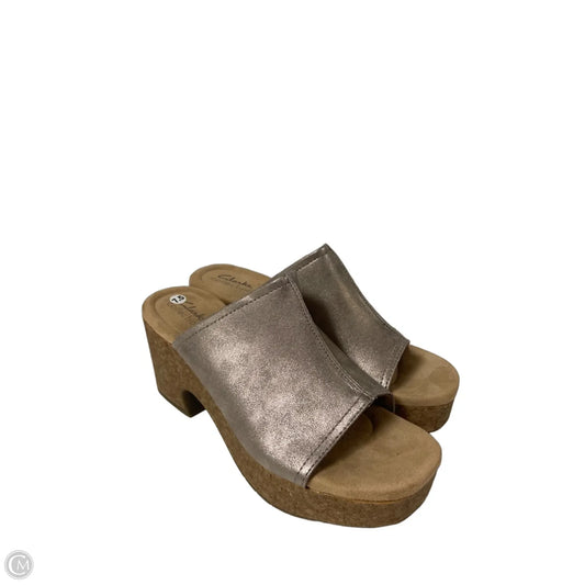 Sandals Heels Block By Clarks In Silver, Size: 7.5