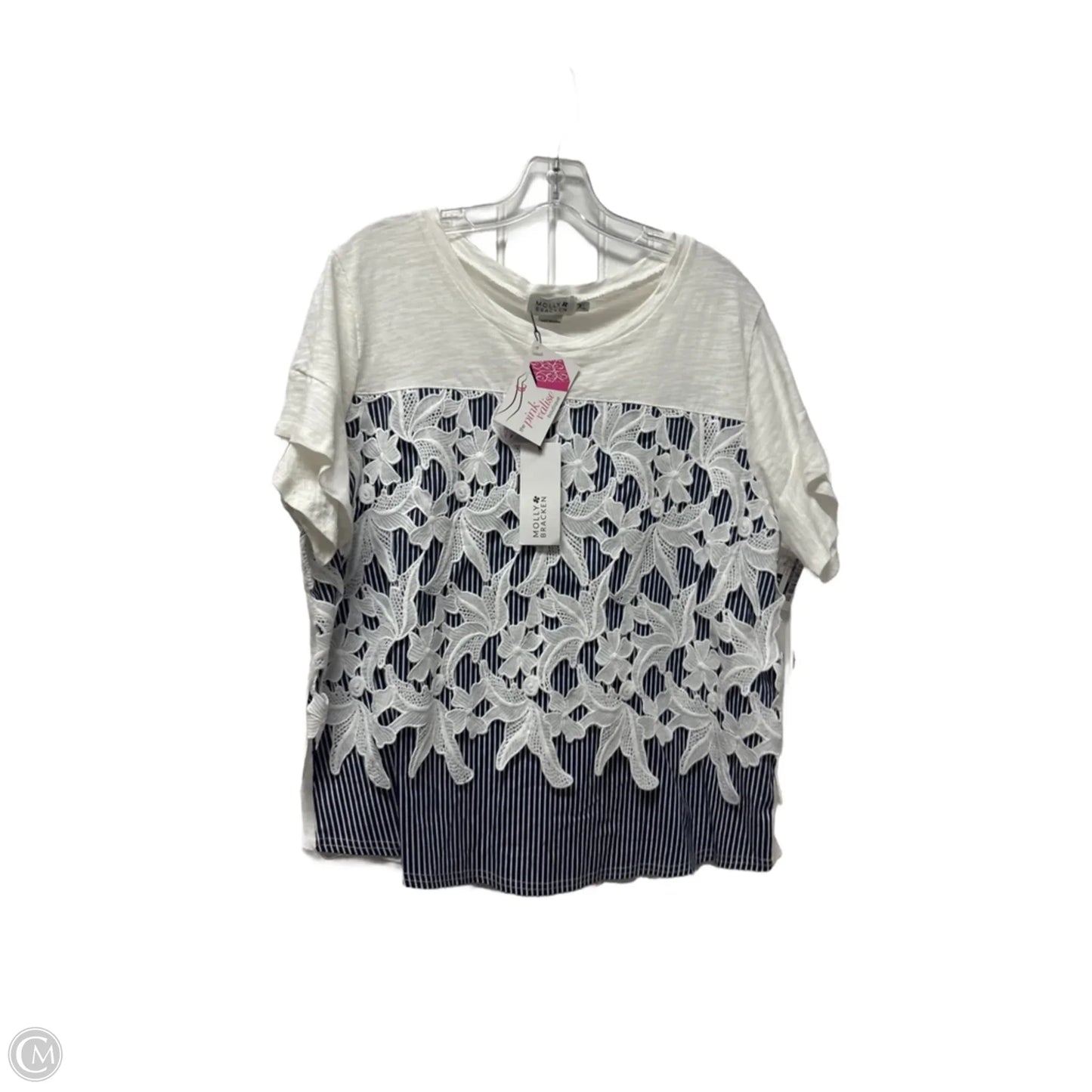 Top Short Sleeve By Molly Bracken In Blue & White, Size: Xl