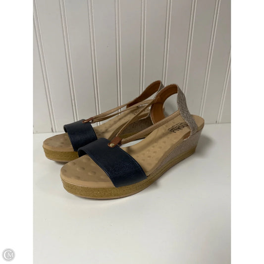 Sandals Heels Wedge By Clothes Mentor In Blue & Brown, Size: 10
