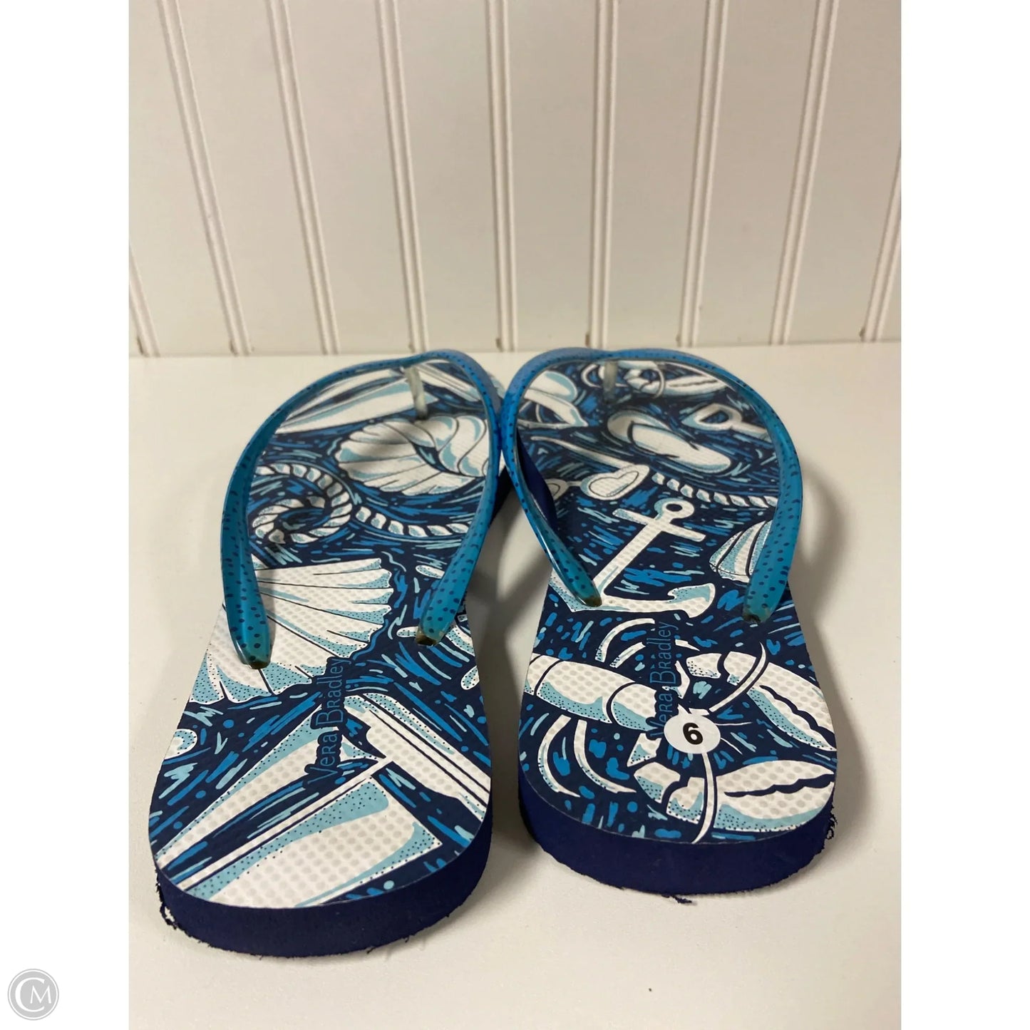 Sandals Flip Flops By Vera Bradley In Blue & White, Size: 9