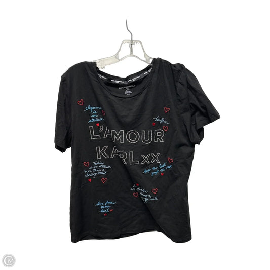 Top Short Sleeve Designer By Karl Lagerfeld In Black, Size: L