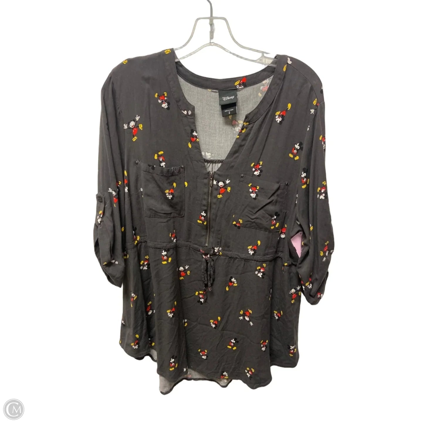 Top 3/4 Sleeve By Disney In Grey, Size: 2x