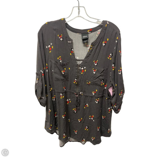 Top 3/4 Sleeve By Disney In Grey, Size: 2x