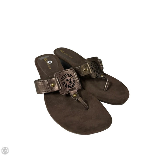 Sandals Flip Flops By Anne Klein In Brown, Size: 9
